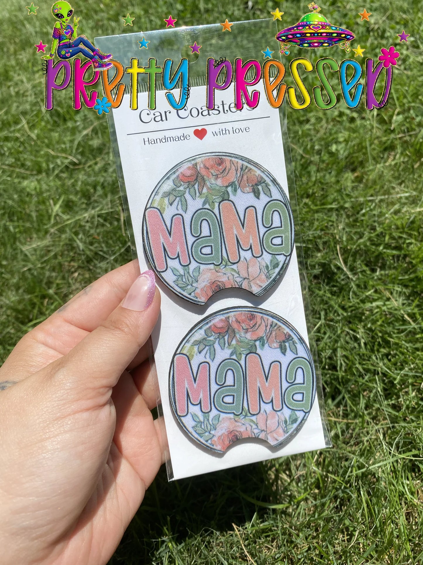 Mama floral Car Coaster set of 2