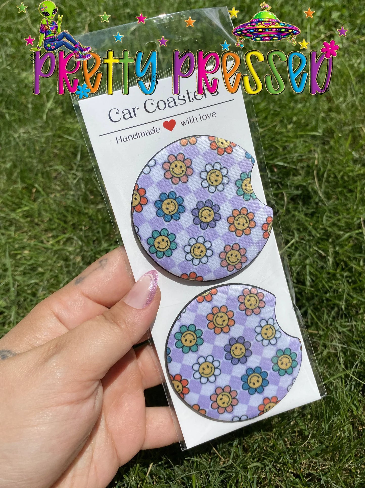 Colorful Flowers Car Coaster Set of 2